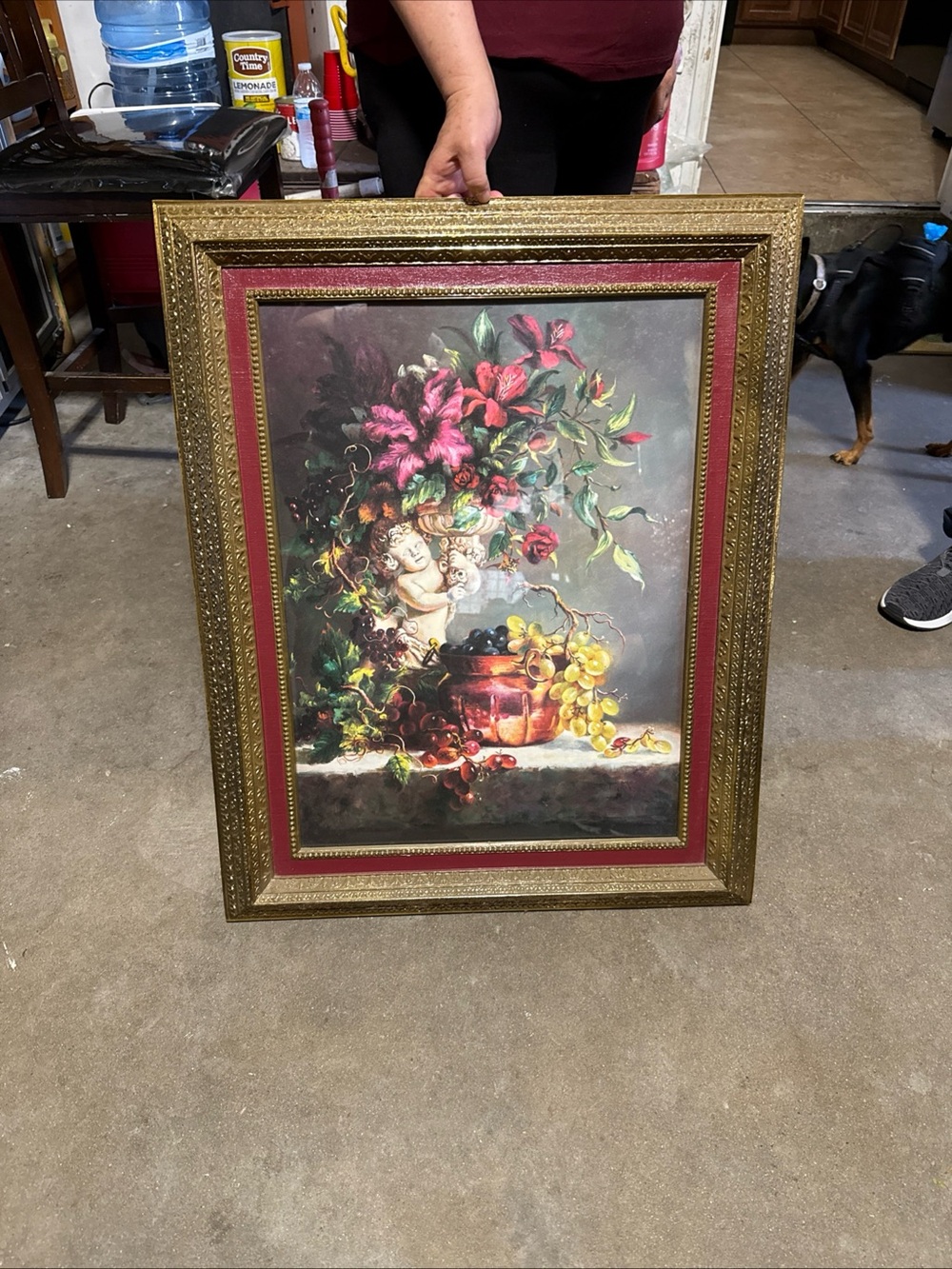Classic Floral Still Life Art Print in Red and Gold Frame